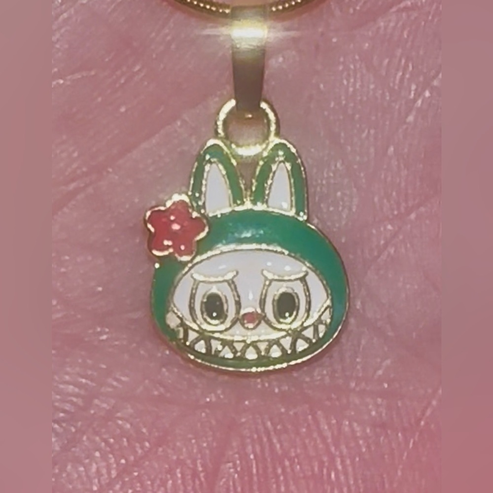18K Gold The Monsters Labubu Green Head Inspired  Pendant Necklace Minimalist